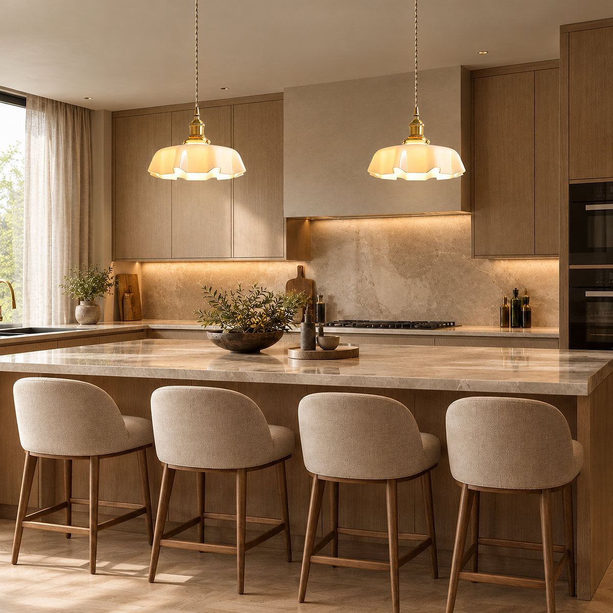 Pleated Glass Dome Swag Pendant Light