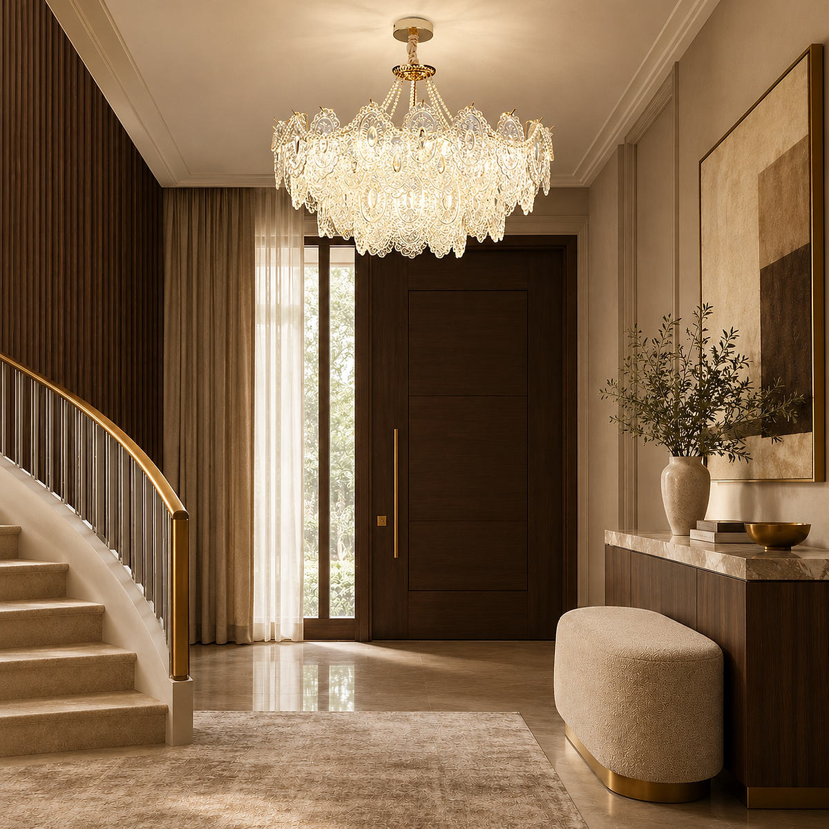 Gold Glass Drop Chandelier