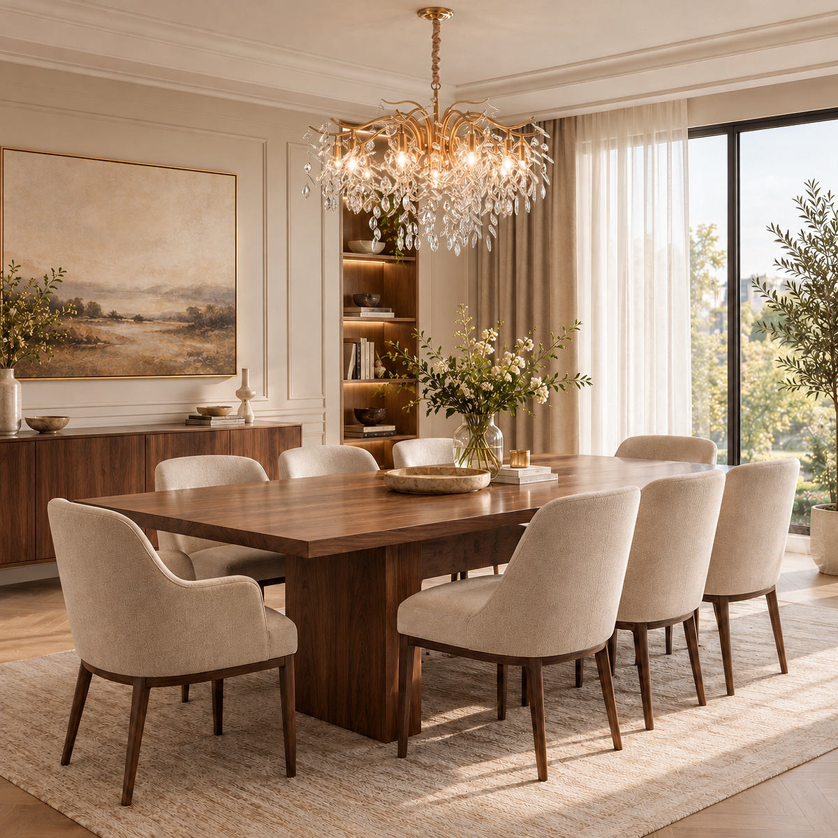 Hanging Crystal and Brass Chandelier