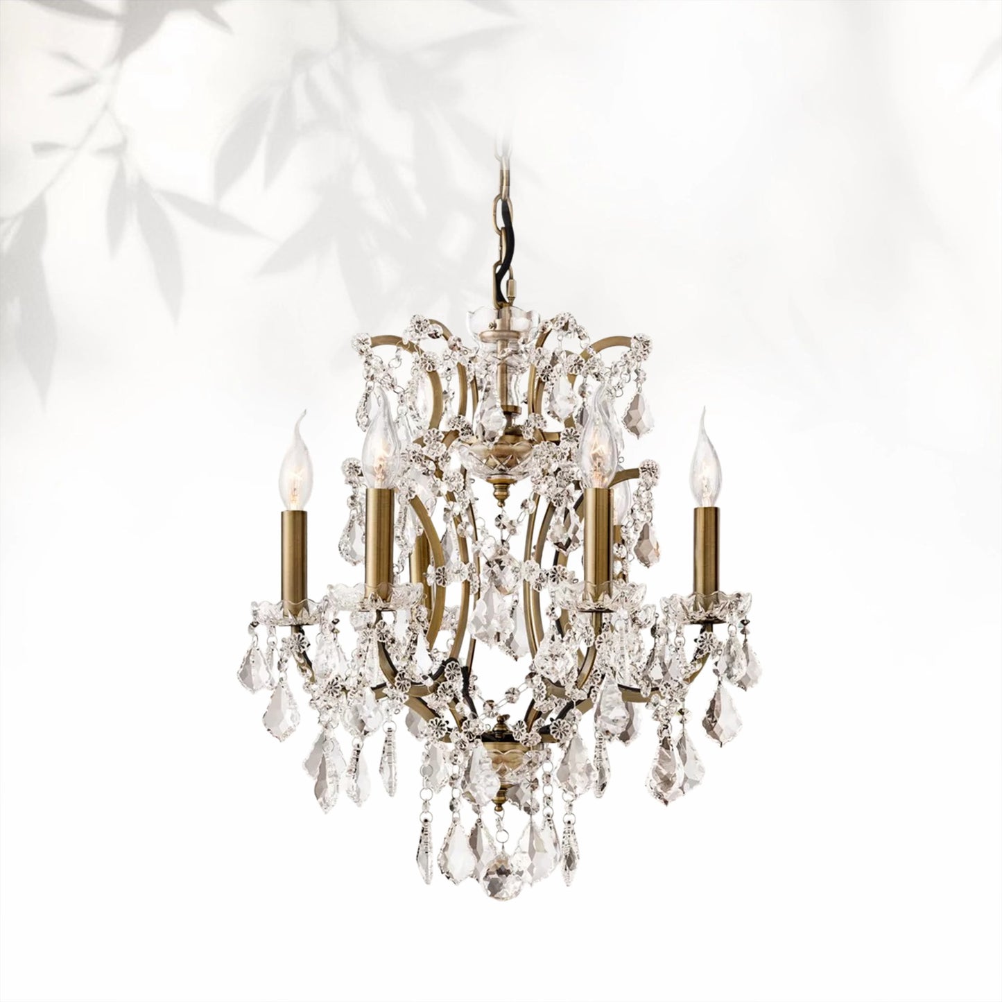 19th C. Rococo Iron & Crystal Round Dining Room Chandelier 18"
