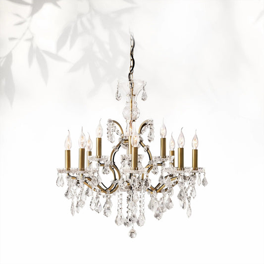 19th C. Rococo Iron & Crystal Round Dining Room Chandelier 28"