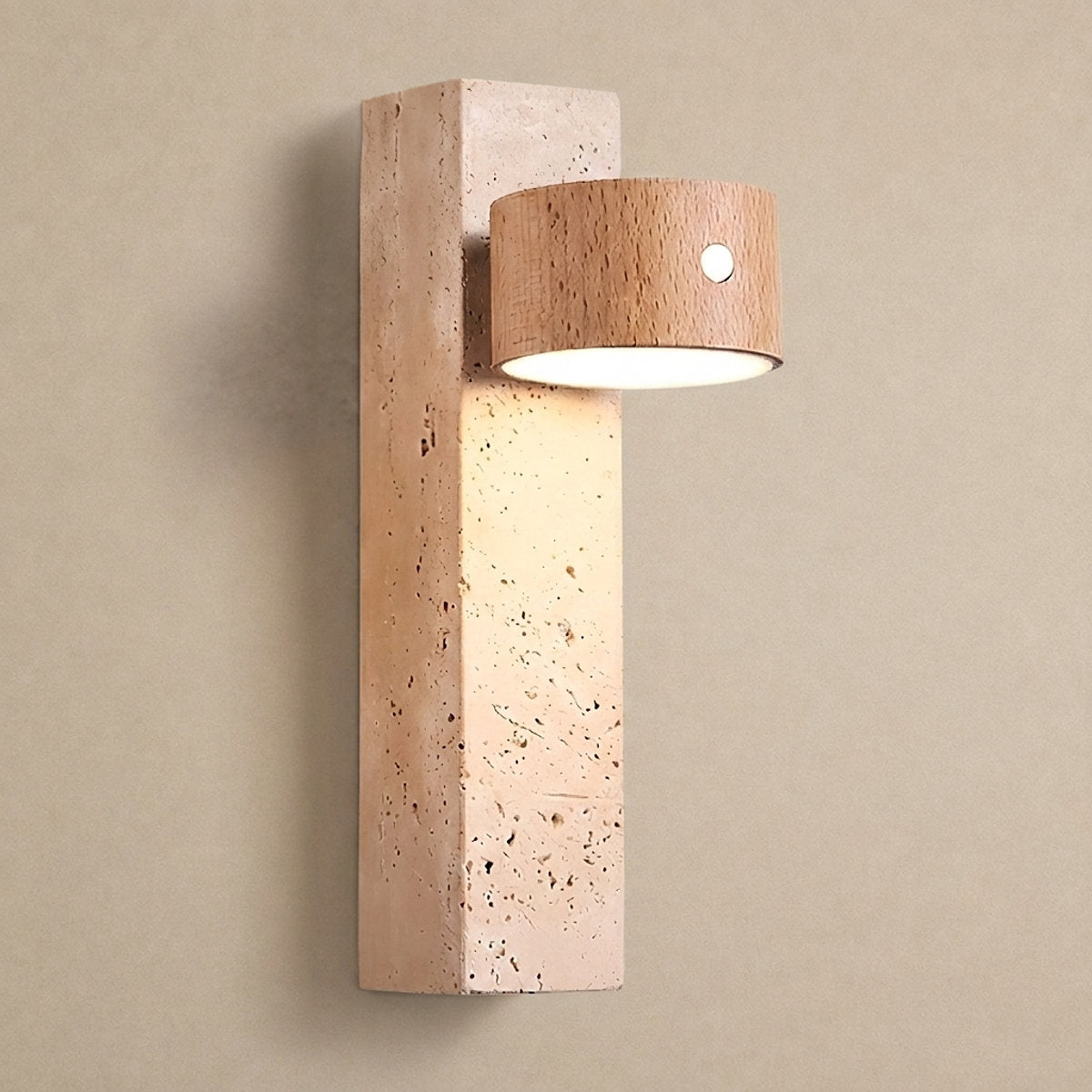 Axis Wood Rechargeable Wall Lamp, 2.8-Inch x H 9.1-Inch, Dark walnut & Yellow Travertine, Warm Light & USB Charging for Bedroom & Living Room