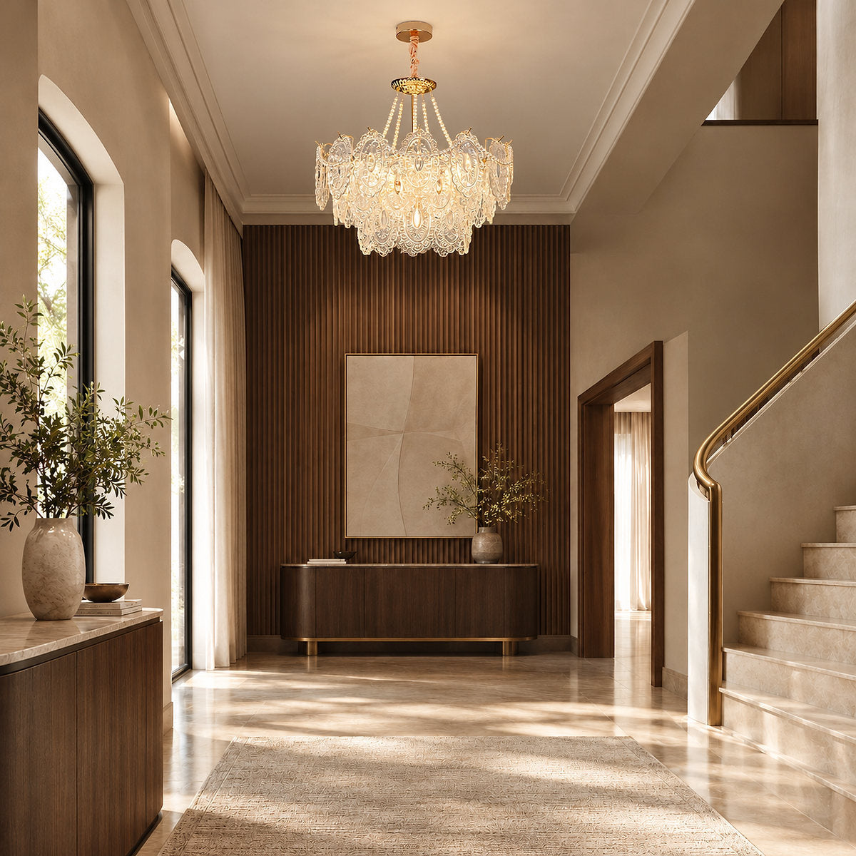 Gold Glass Drop Chandelier