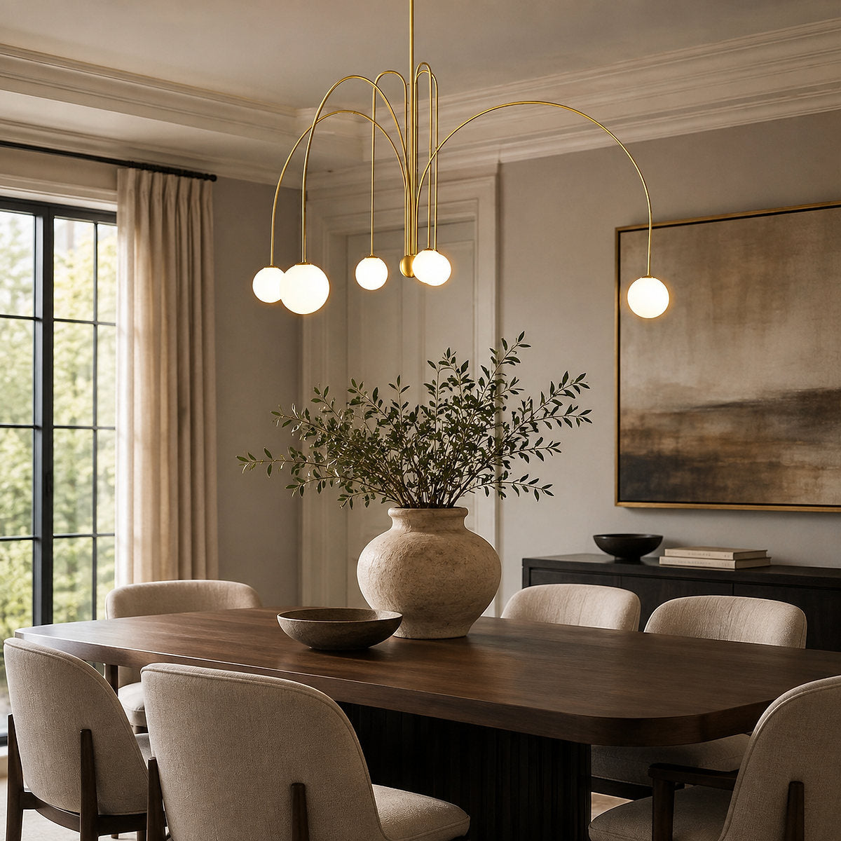 Sculptural Multi-Head Nickel and Glass Chandelier