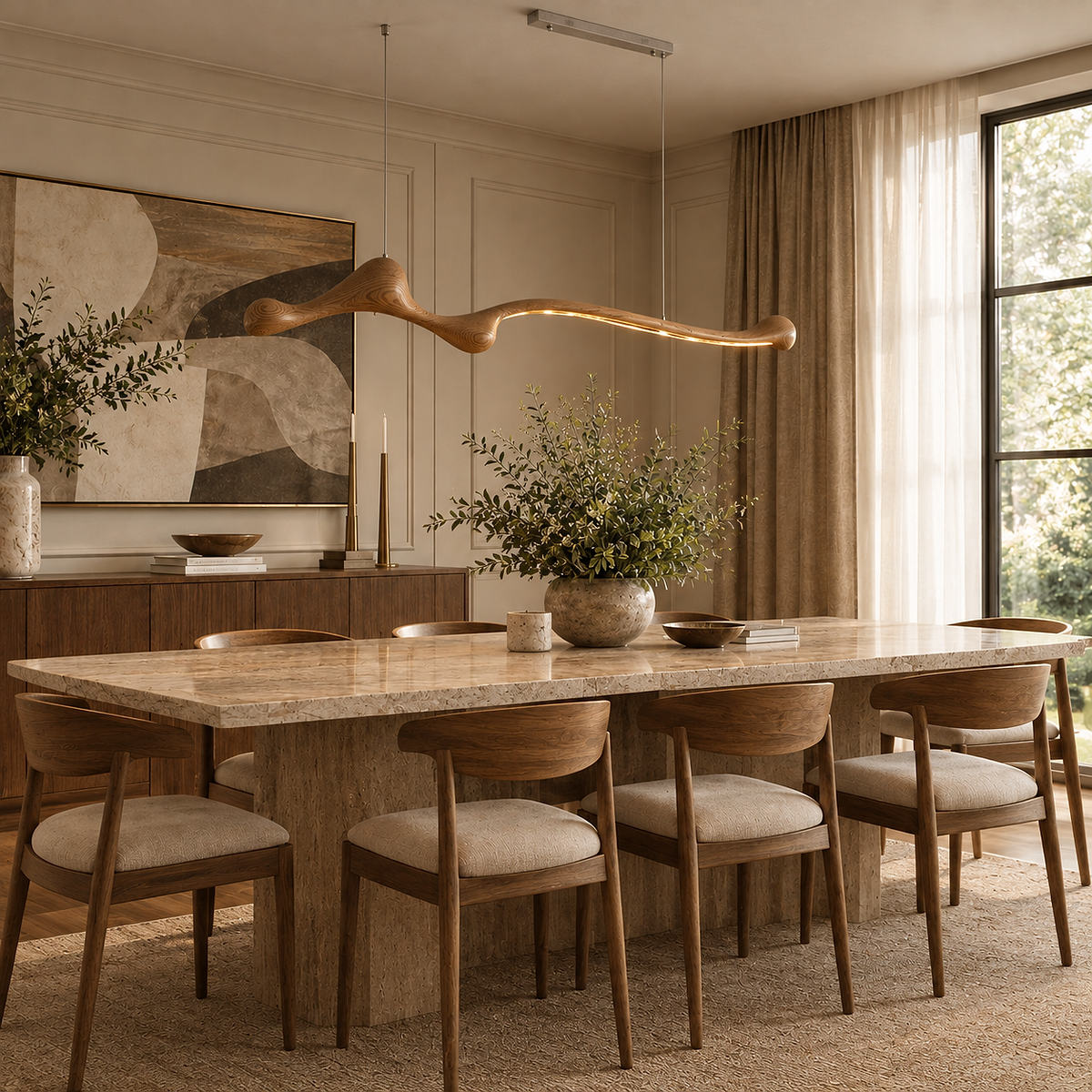 Sculpted Ash Wood Organic Branch Pendant Light
