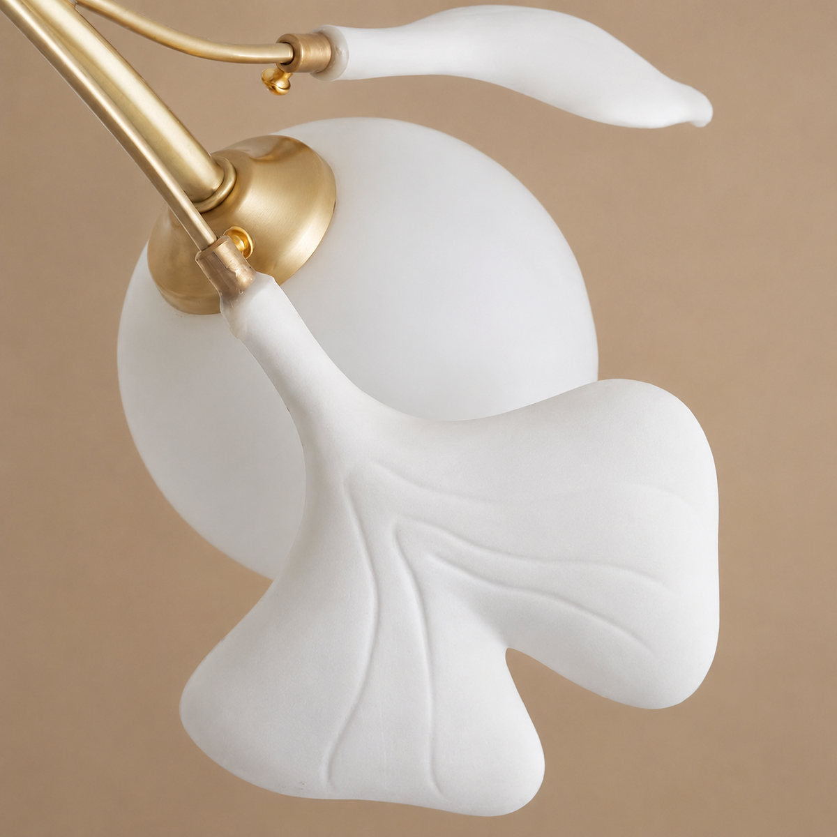 Brass Branch Chandelier with Ceramic Leaves