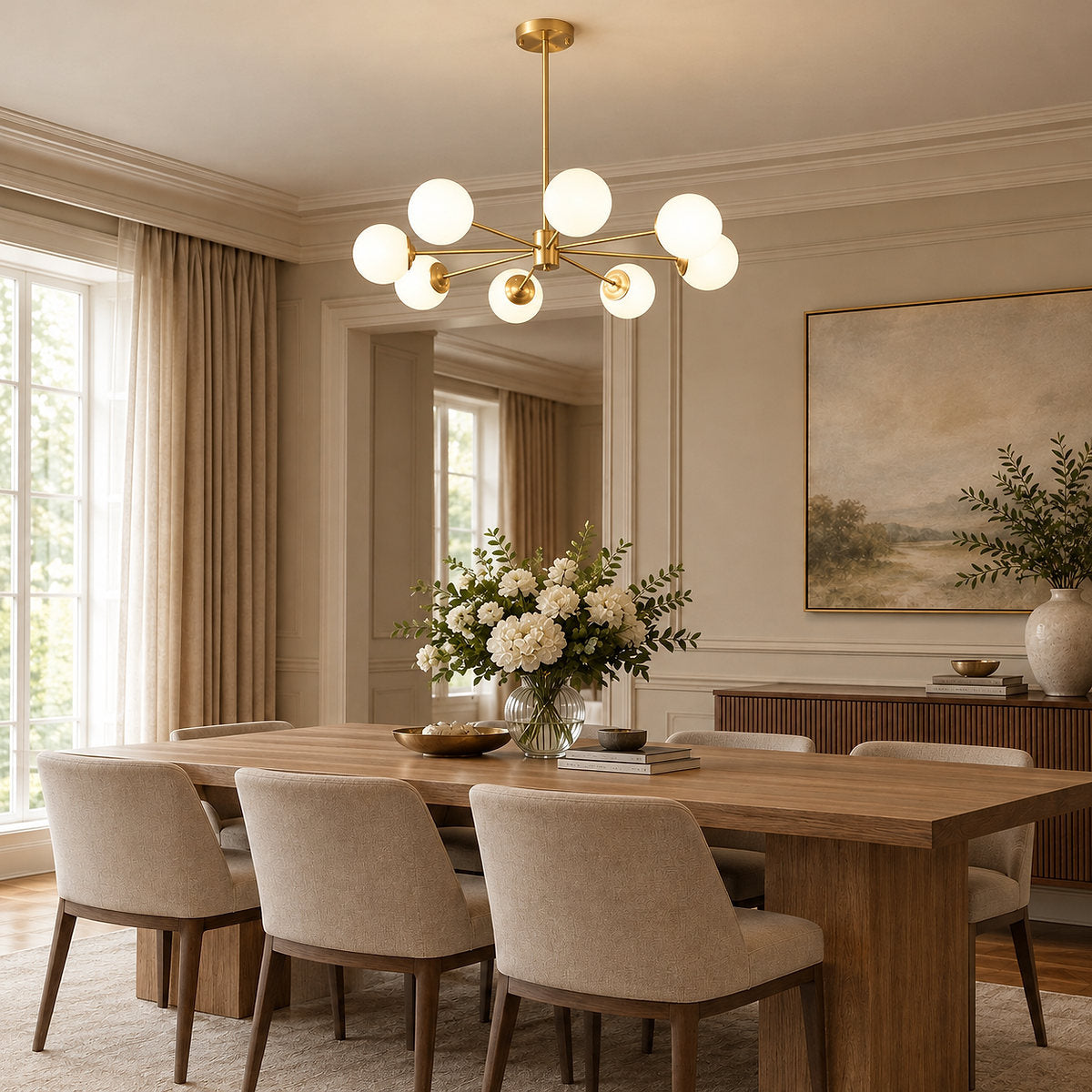 Frosted Glass Orb Brass Chandelier