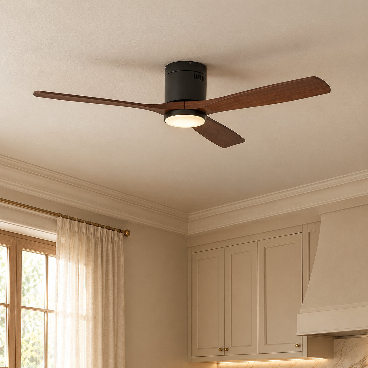 Low-Profile Flush Mount Ceiling Fan with LED Disc Light