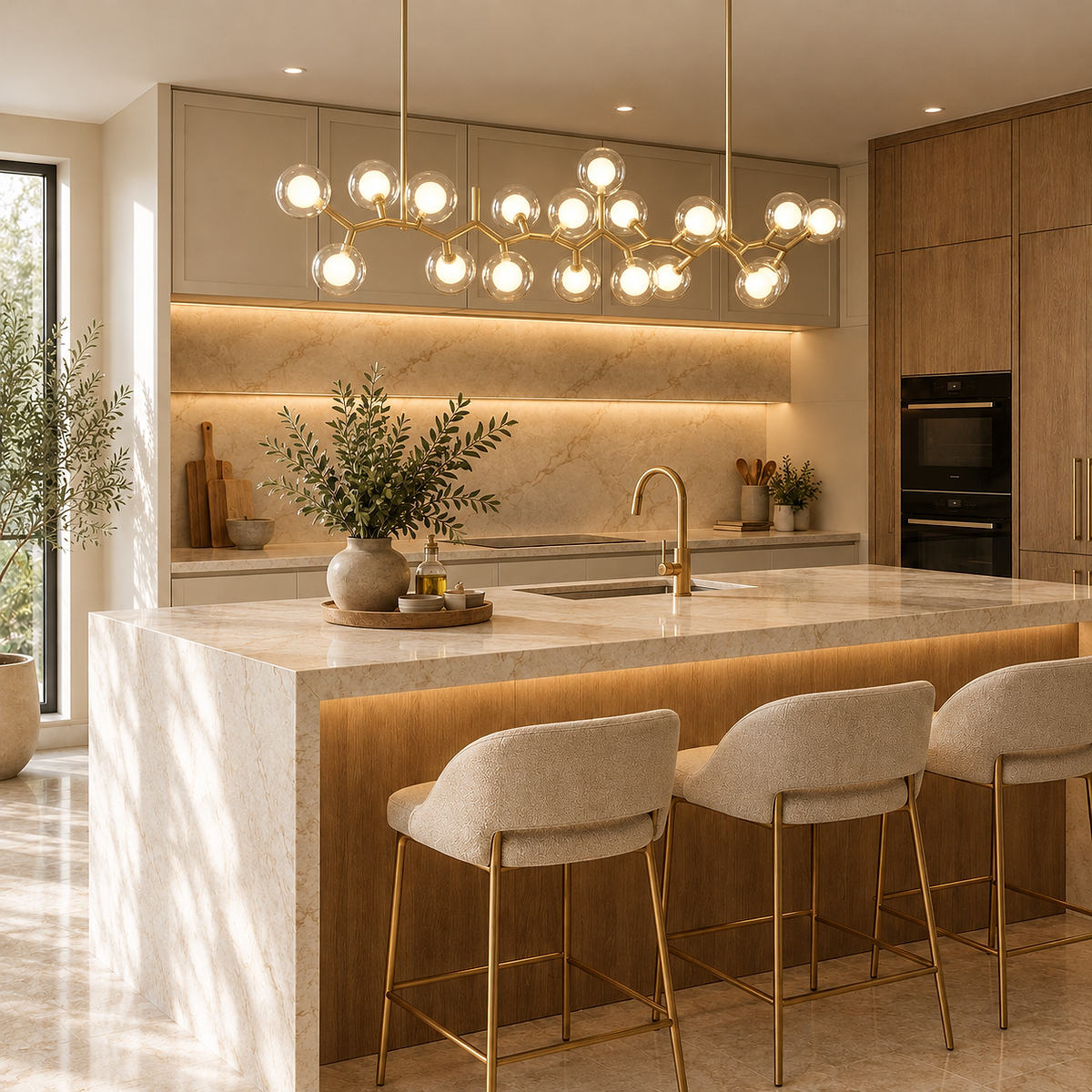 Golden Branch Glass Globe Chandelier