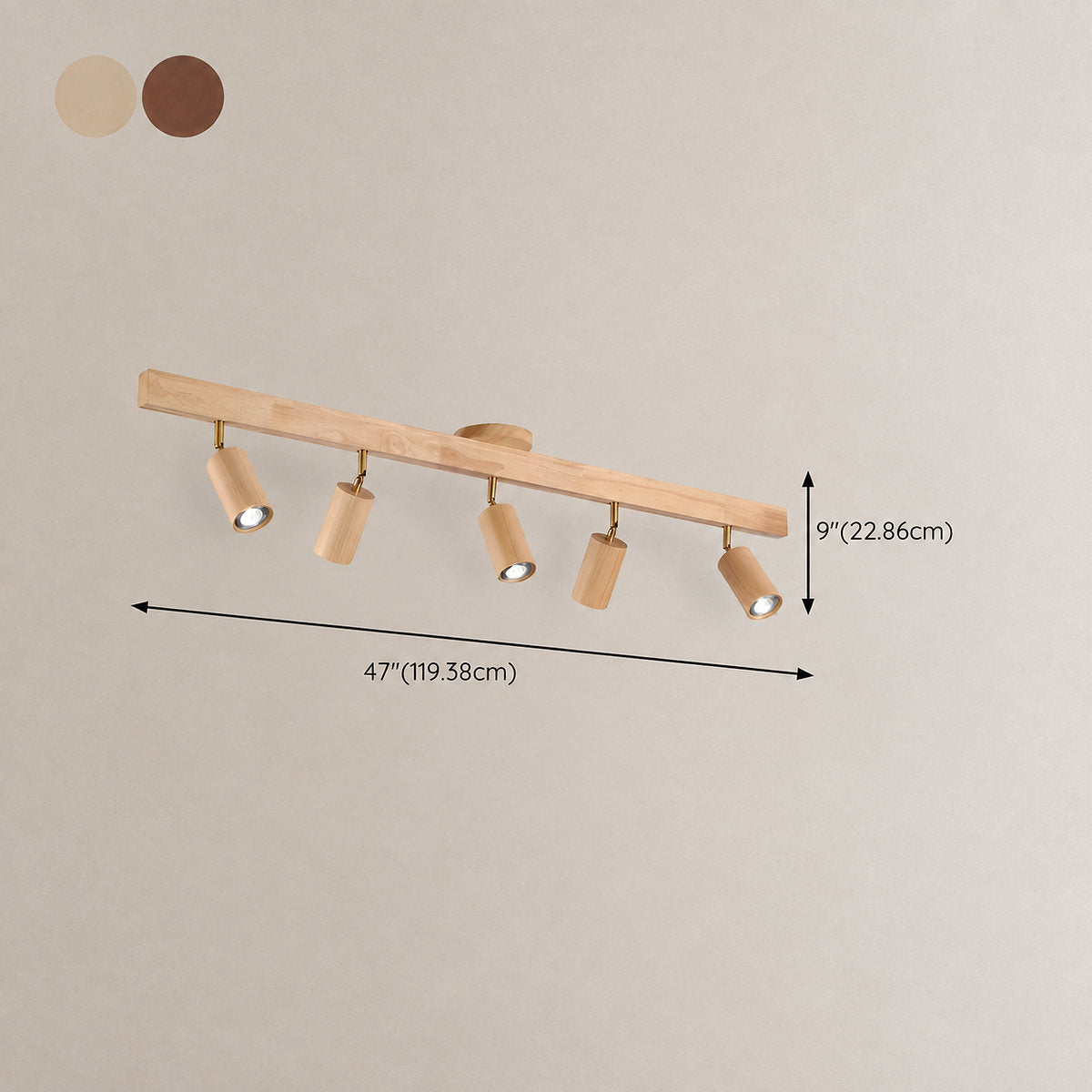 Natural Wood Beam Light Spotlight, L 5.1~47.2-Inch x H 8.7-Inch, Wood, Warm Light for Living Room & Bedroom