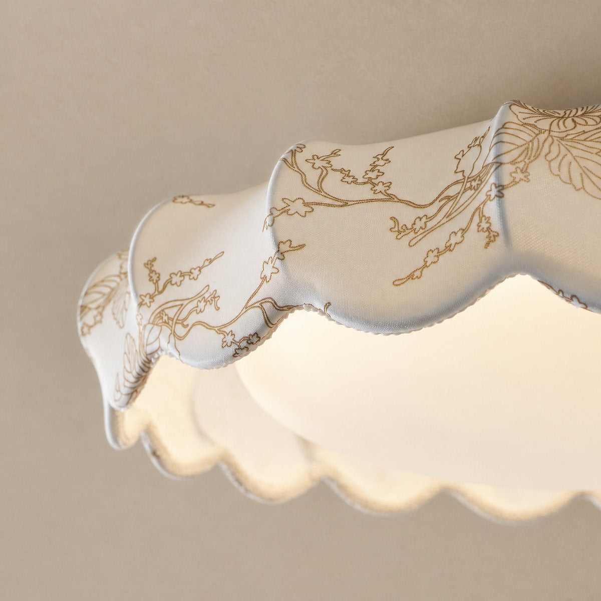 Scalloped White Fabric Flush Mount Ceiling Lamp