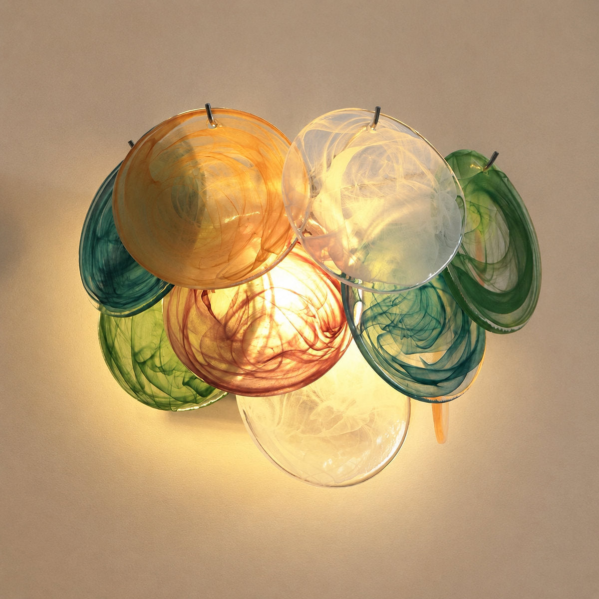 Lunaria Disc Glass Wall Lamp, 13.4-Inch, Green for Living Room & Dining Room