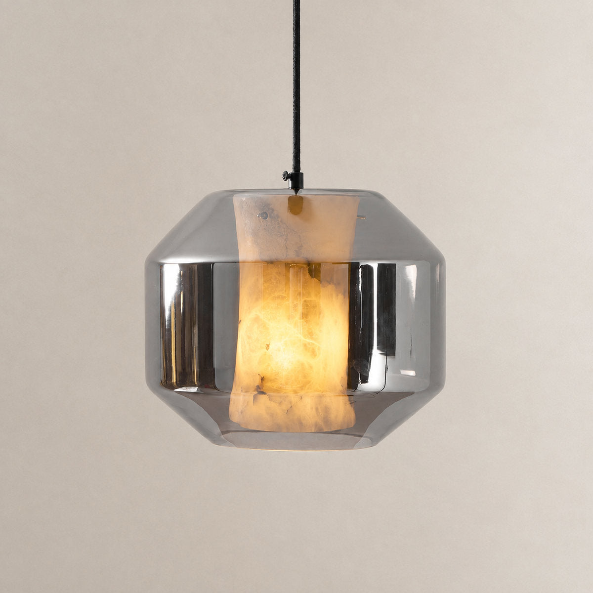 Cylinder Pendant Light in Alabaster and Glass