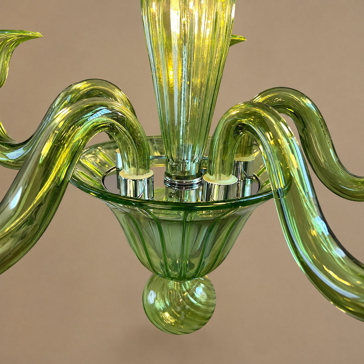Liquid Green Hand-Blown Glass Chandelier