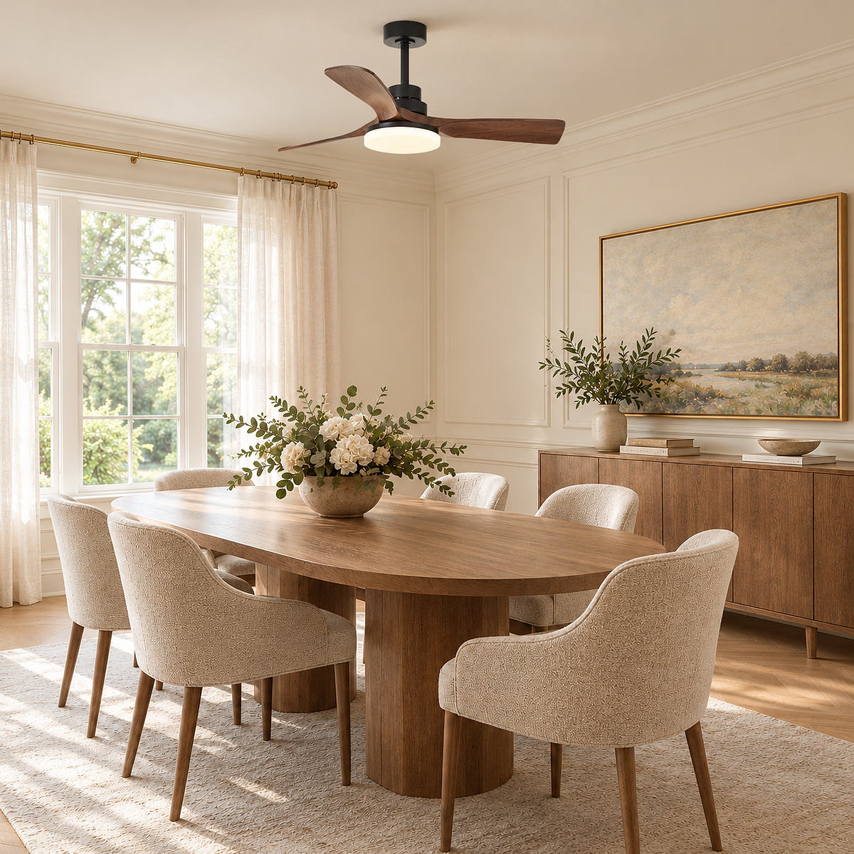 Tricolordeer Contemporary Walnut Ceiling Fan Light