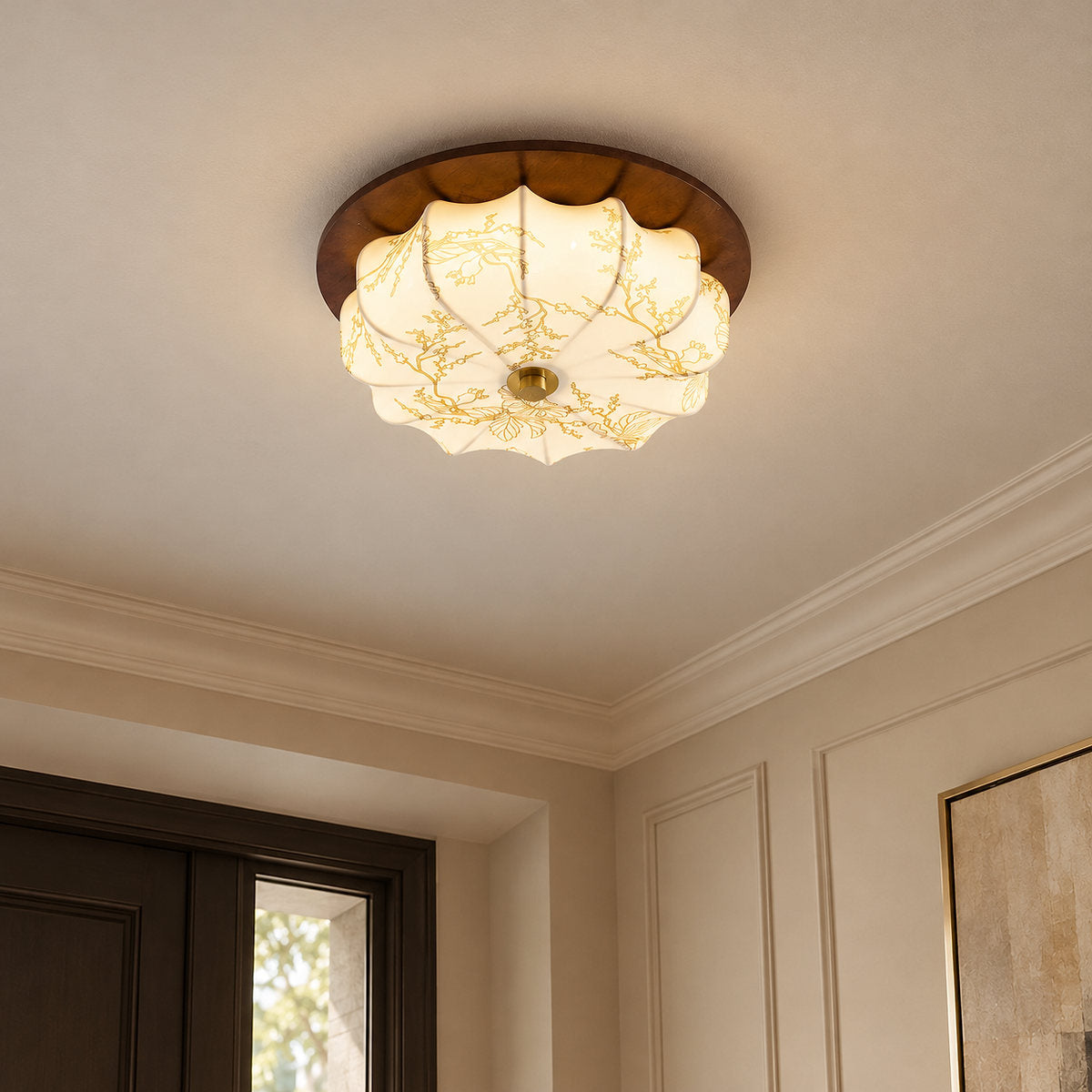Tricolordeer Lotus Flush Mount Walnut Ceiling Lamp
