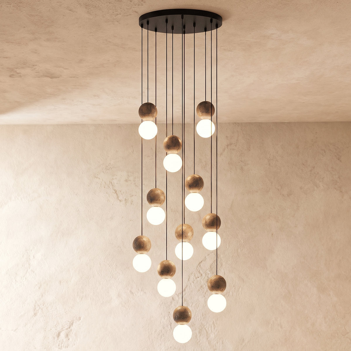 Camille Travertine Pendant Light,1 Light-11 Lights Yellow Travertine & White for Dining Room & Living Room
