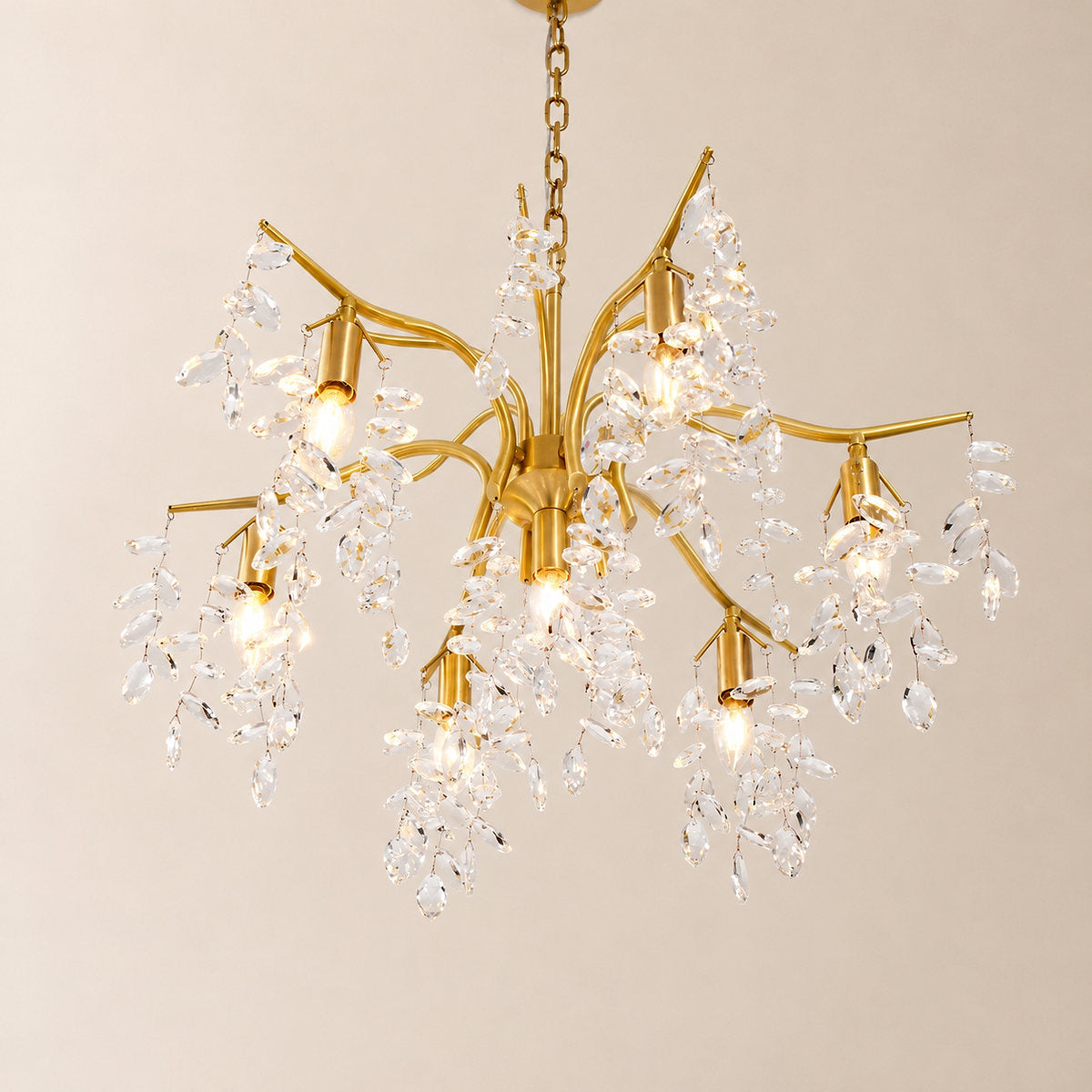 Hanging Crystal and Brass Chandelier