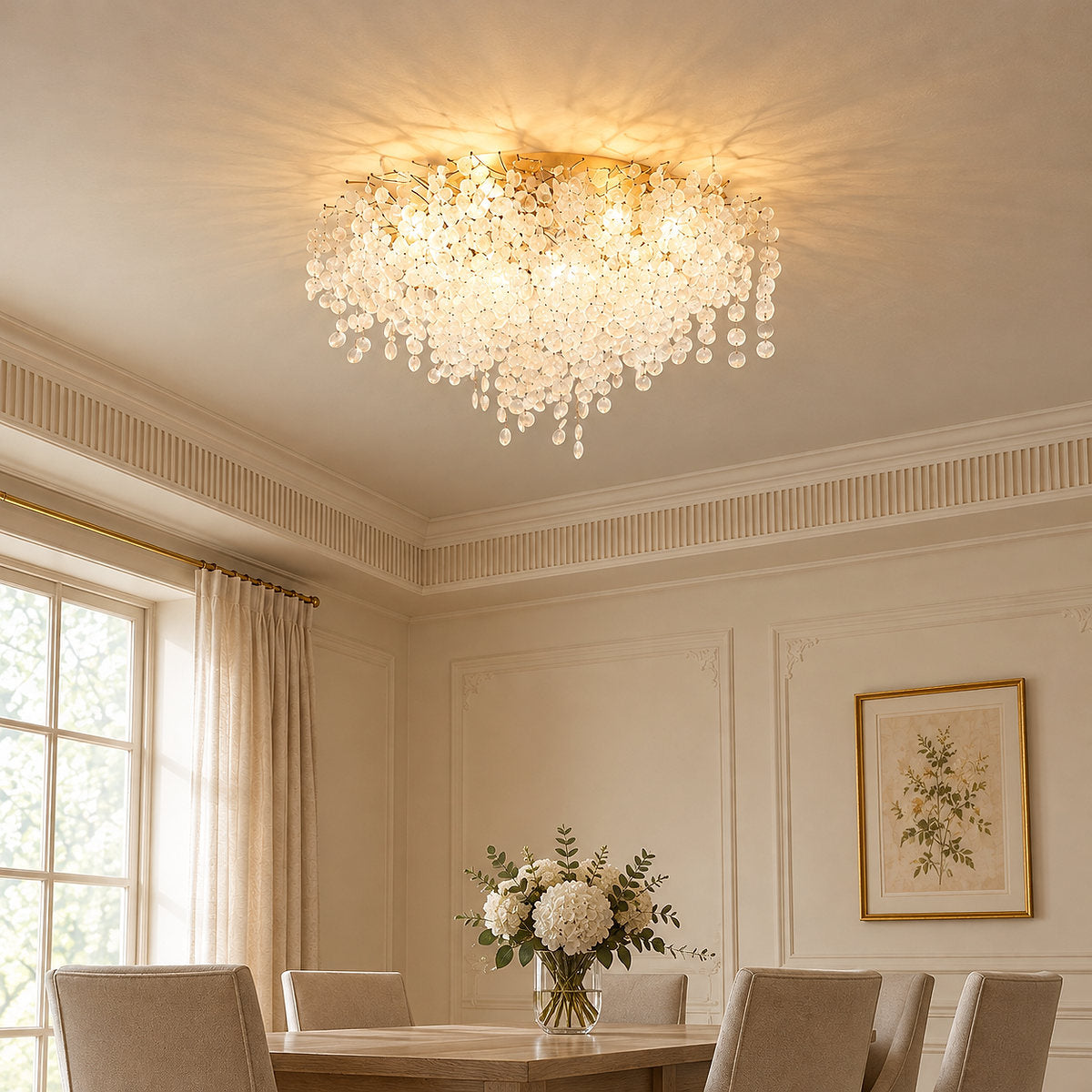 Frosted Glass Disc Branch Ceiling Lamp