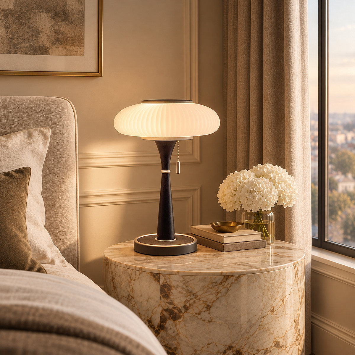 Mushroom-Cap Glass Plug-In Table Lamp