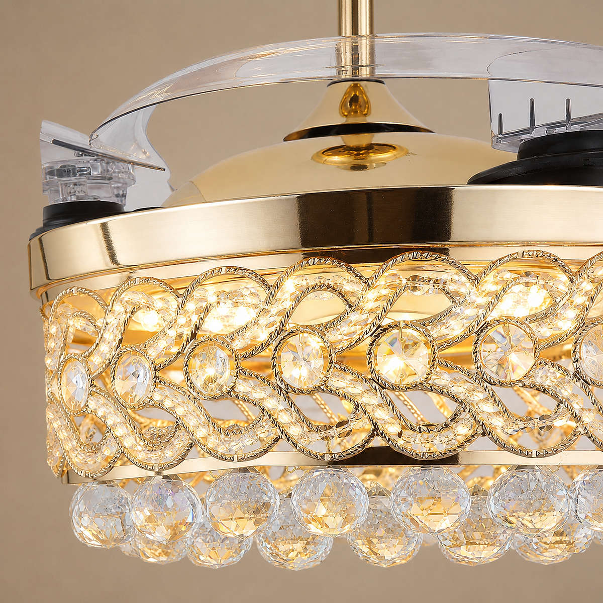 Tricolordeer Crystal Drum Chandelier Retractable Ceiling Fan