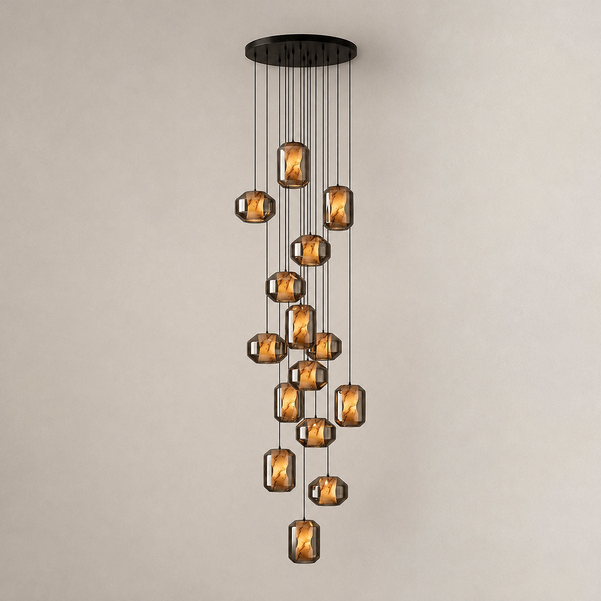 Cylinder Pendant Light in Alabaster and Glass