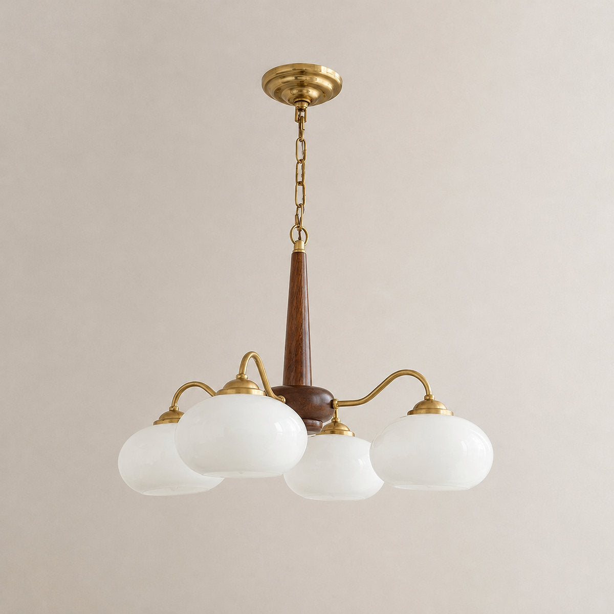 Tricolordeer Walnut Wood Brass Glass Chandelier