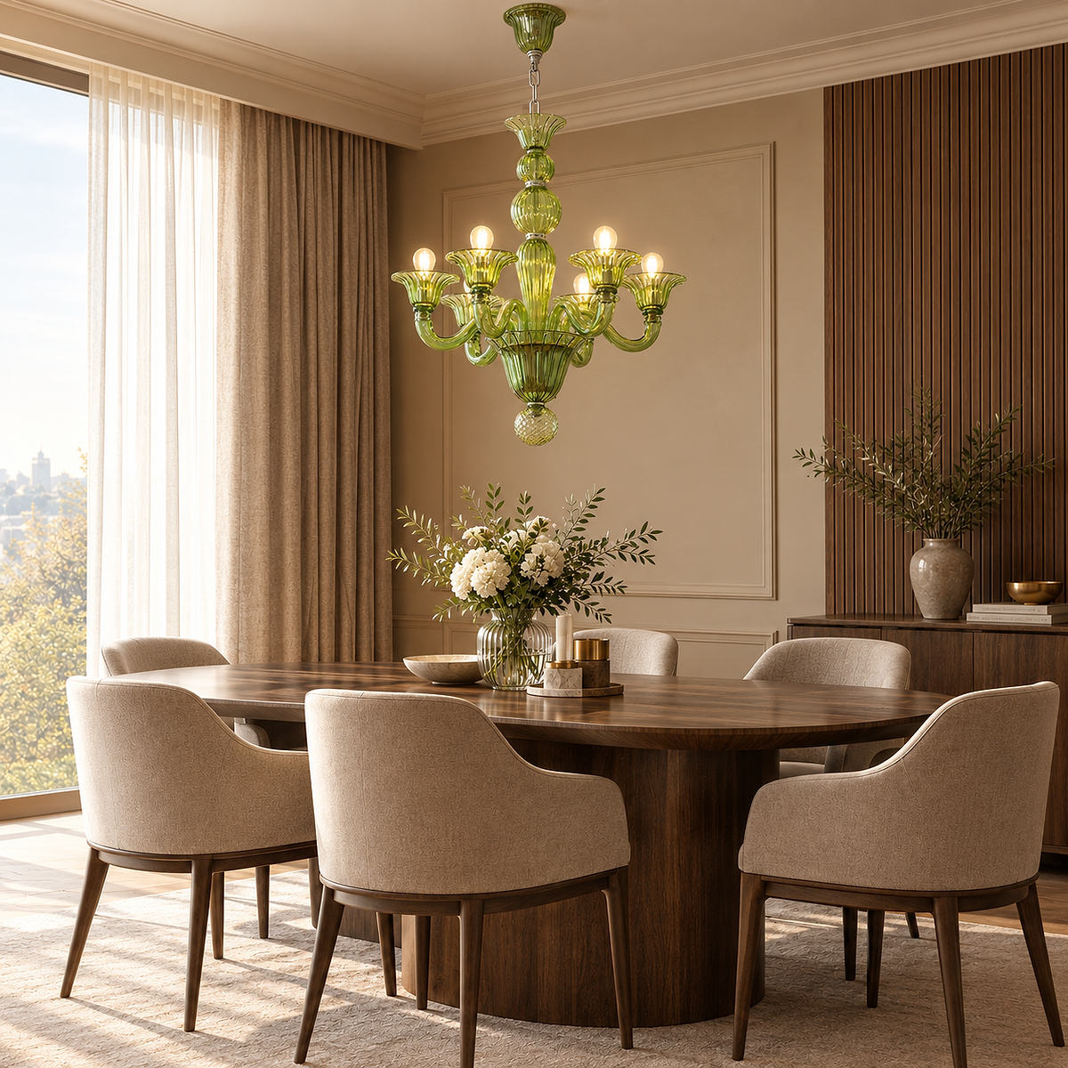 Liquid Green Hand-Blown Glass Chandelier