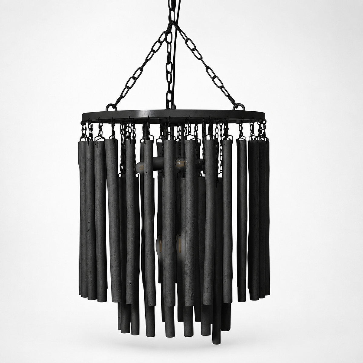Tiered Wood and Curved Iron Chandelier