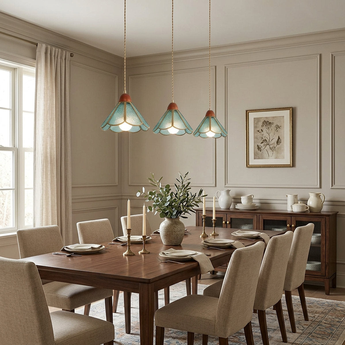 Artisan Glass and Wood Pendant Lamp for Dining Room & Living Room
