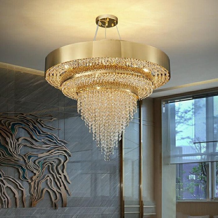 Decorative Gold Round Crystal Living Room Chandelier - Lightings Menu