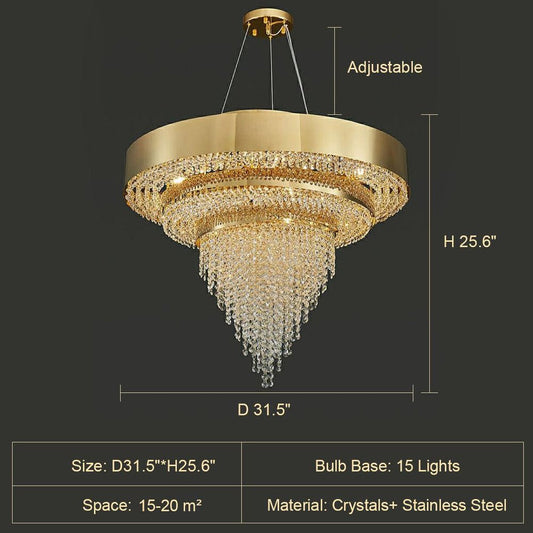 Decorative Gold Round Crystal Living Room Chandelier - Lightings Menu