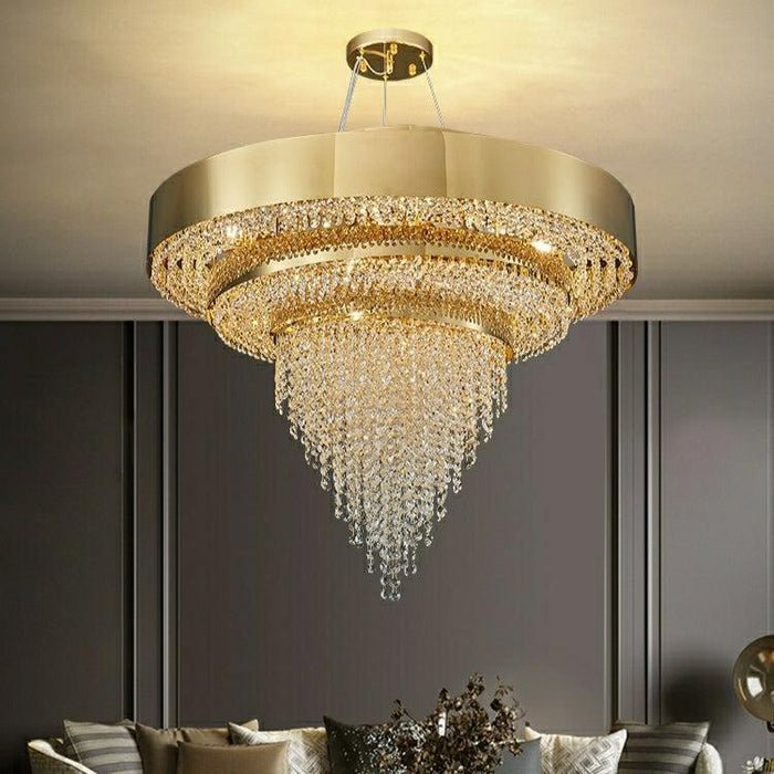 Decorative Gold Round Crystal Living Room Chandelier - Lightings Menu