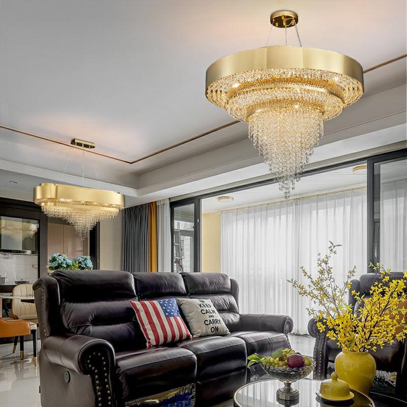 Decorative Gold Round Crystal Living Room Chandelier - Lightings Menu
