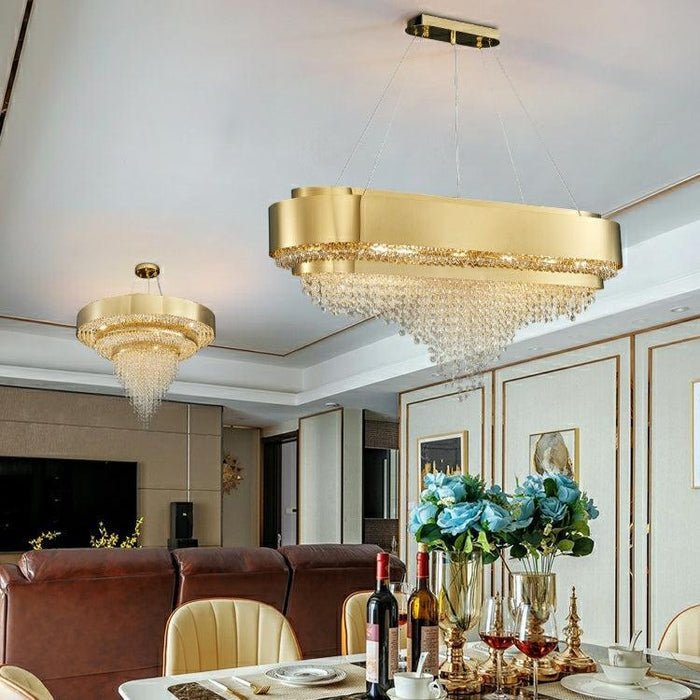 Decorative Gold Round Crystal Living Room Chandelier - Lightings Menu