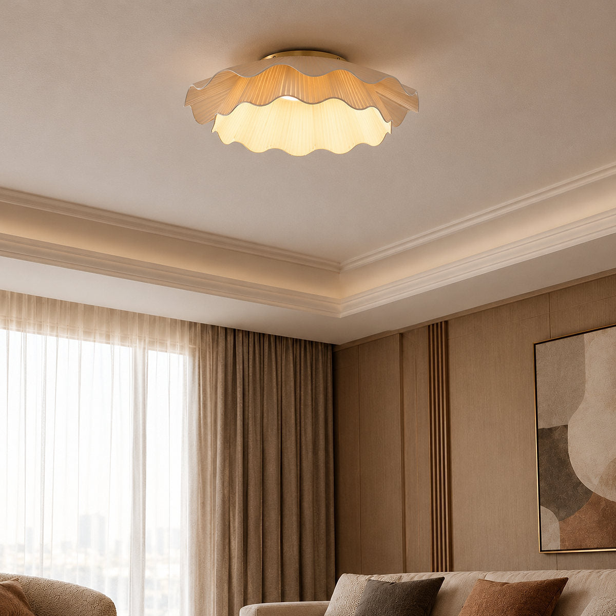 Tricolordeer Pleated Brass Flush Mount Ceiling Lamp