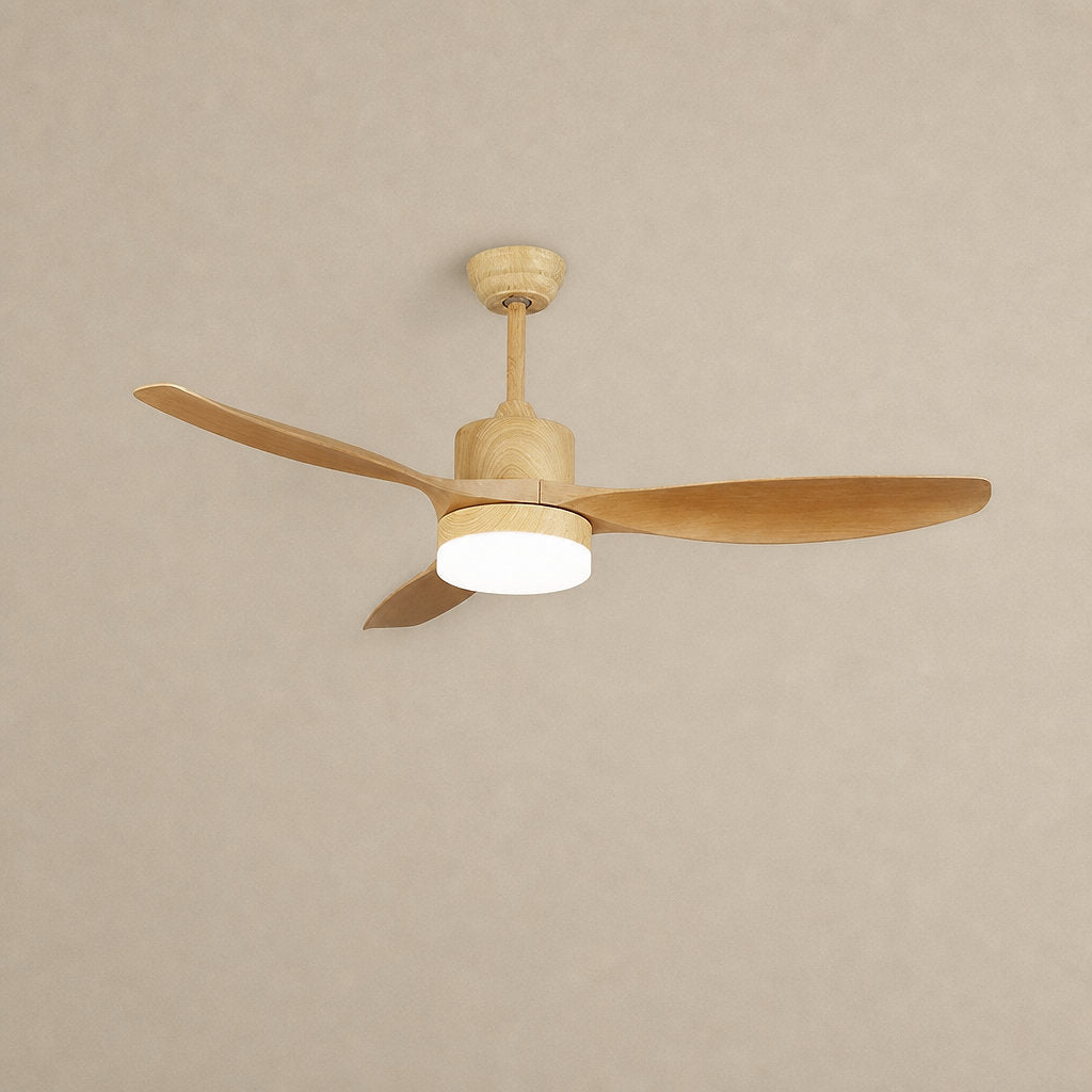 Keltis 48"/52" Ceiling Fan Light, 48~52-Inch x H 11.8-Inch, Model F Natural Wood Grain (ABS blades), Three-Color Light for Living Room