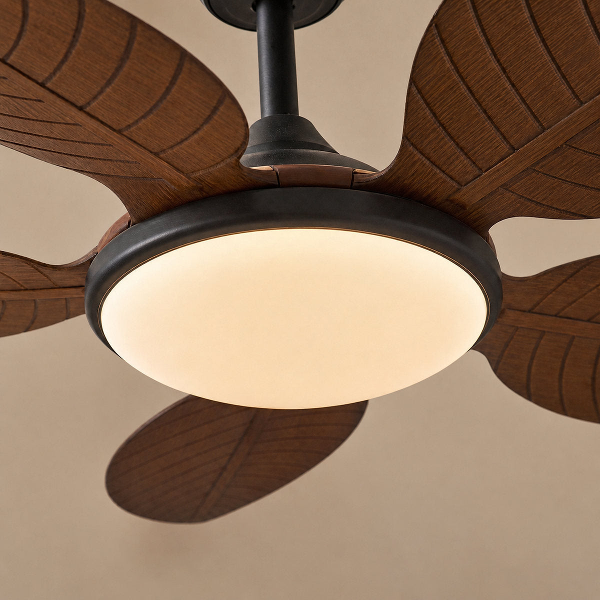 Tricolordeer Carved Palm-Leaf Dome Light Ceiling Fan