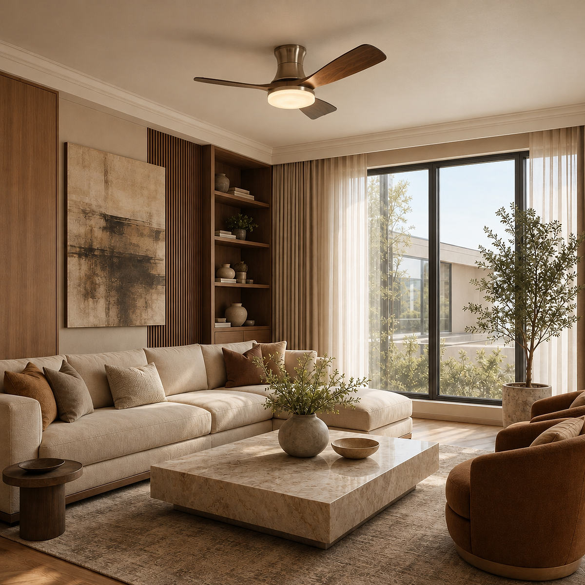 Tricolordeer Walnut Nickel Ceiling Fan Light