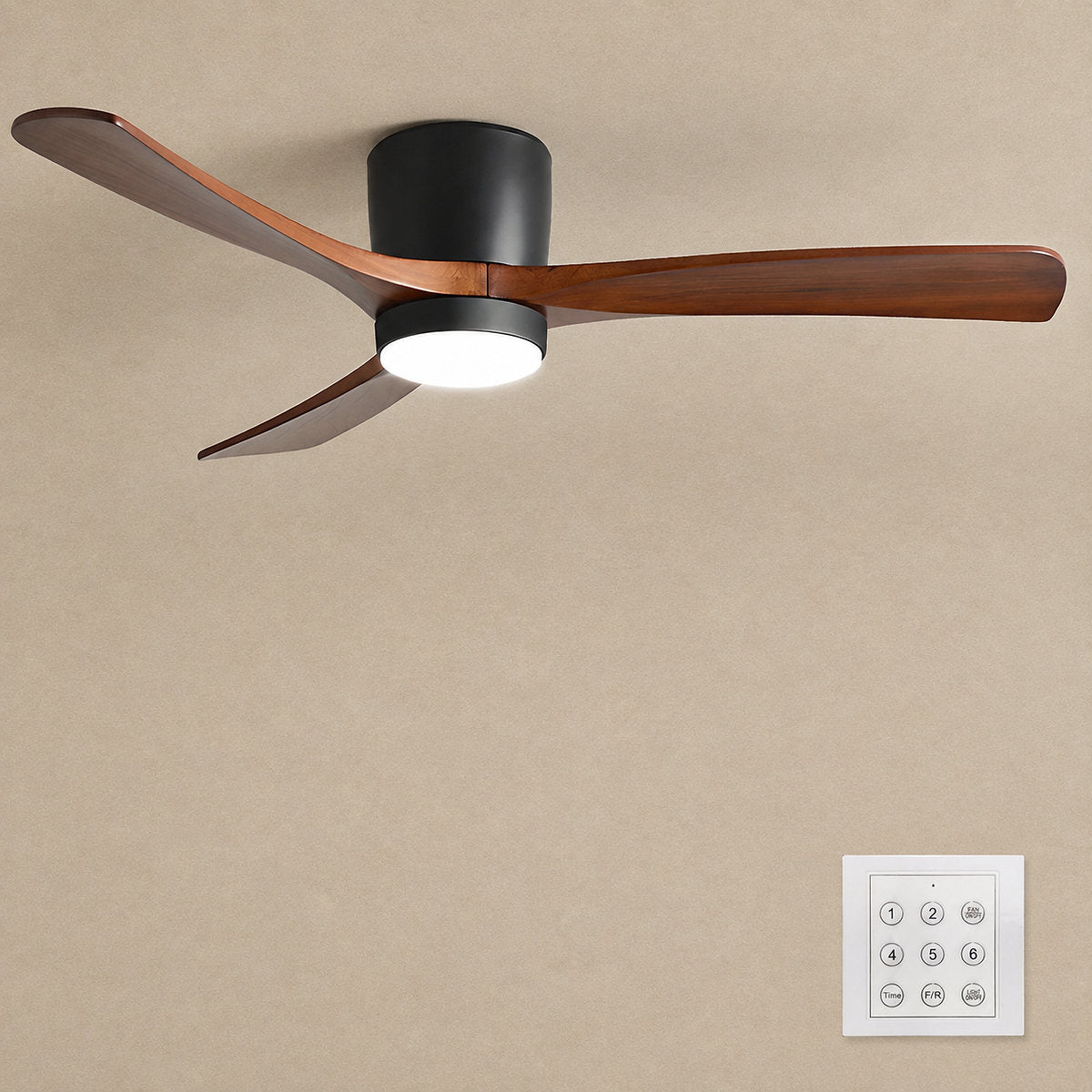 Nordic Wooden Ceiling Fan Light, 42-Inch x H 11-Inch, White & Natural Wood, Power: ~18W & Warm Light for Living Room