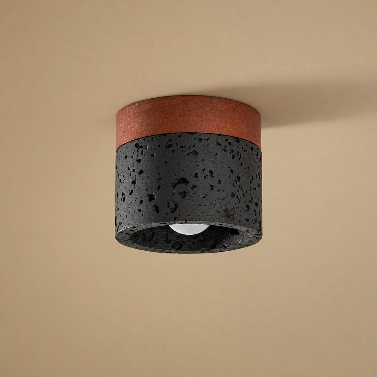 Tricolordeer Black Travertine Walnut Cylinder Ceiling Light