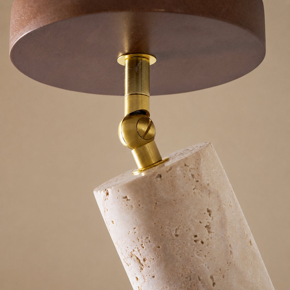 Solis Stone Spotlight, 2.6-Inch x H 6.3-Inch, Walnut Wood & Yellow Travertine, Warm Light for Bedroom & Living Room