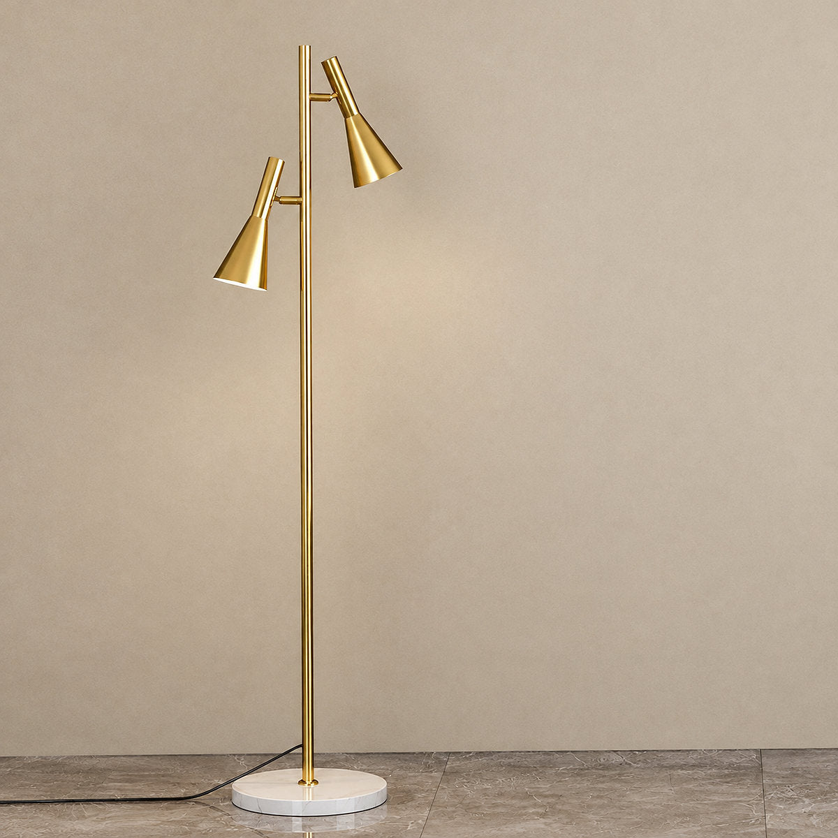 Marble and Iron Floor Lamp with Rotating Shade