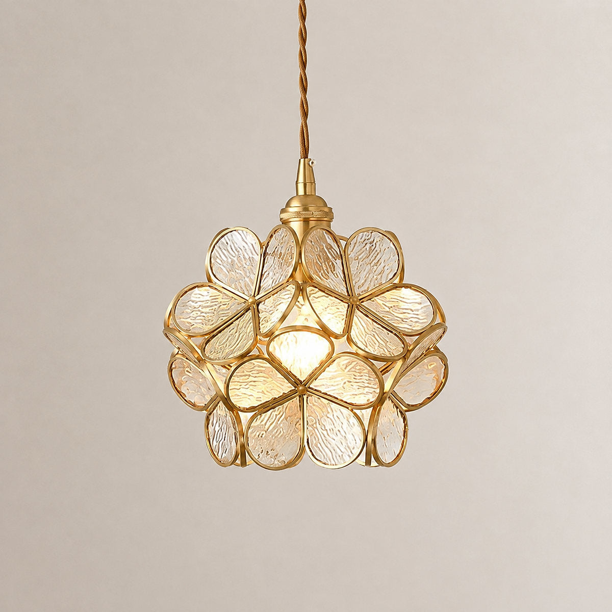 Petal-Shaped Glass Pendant Light with Brass Fitting