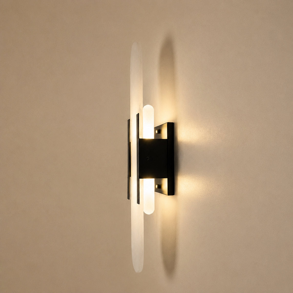 Oblong Alabaster Wall Lamp, 3.9-Inch x H 13.8~19.7-Inch, Black for Living Room & Dining Room