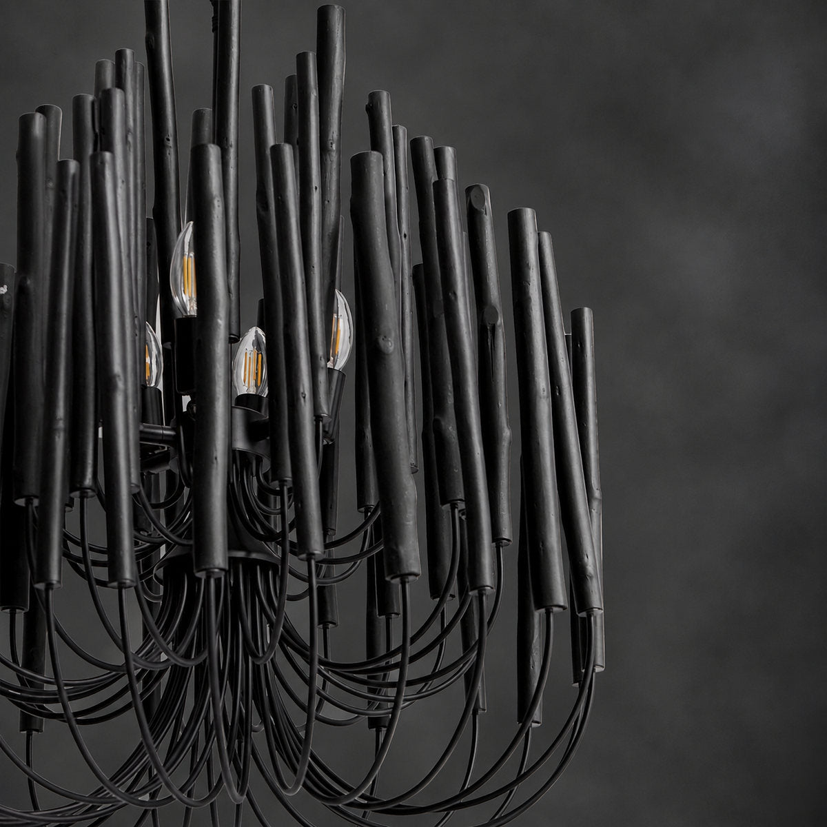 Tiered Wood and Curved Iron Chandelier