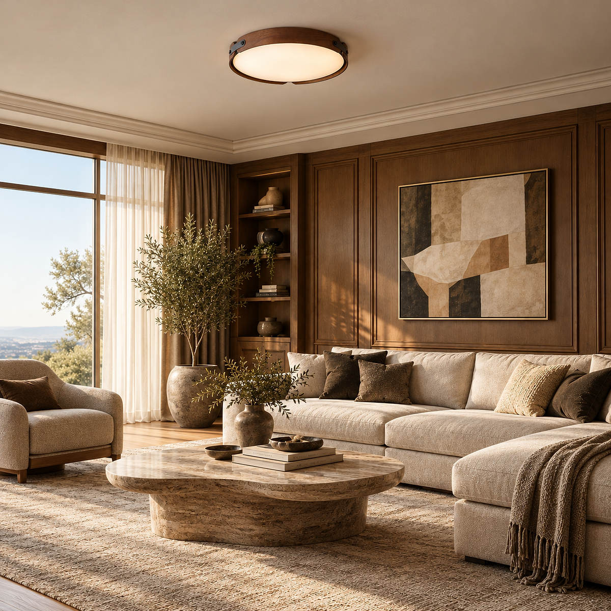 Acrylic Ceiling Light in Wood and Walnut Finishes