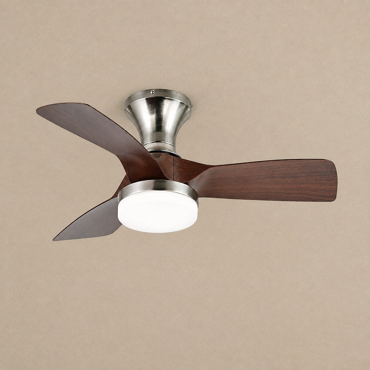 Calix 28" Ceiling Fan Light, 28-Inch x H 9.8-Inch, Model A Natural Wood Grain & White, Three-Color Light for Living Room