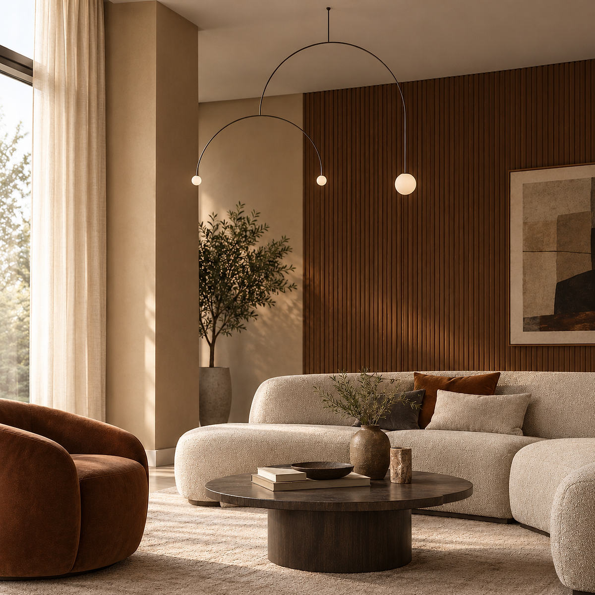 Tricolordeer Curved Metal Arc Sphere Chandelier
