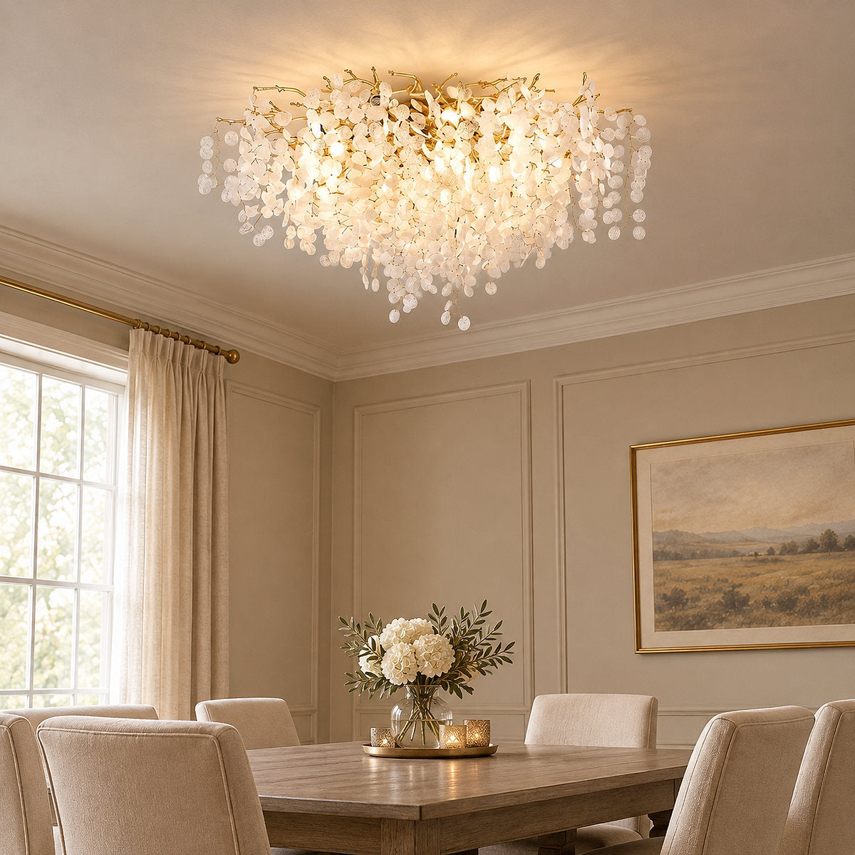 Frosted Glass Disc Branch Ceiling Lamp
